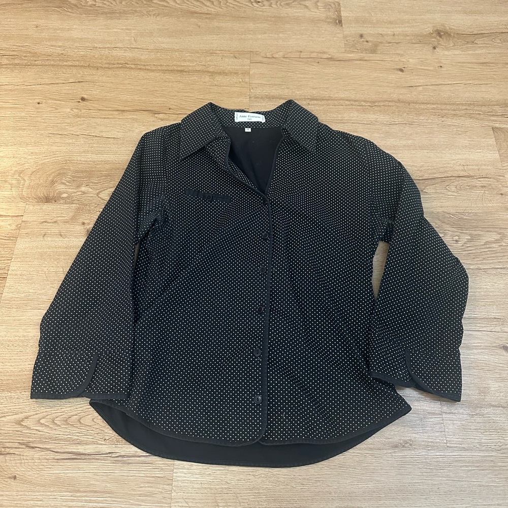 Anne Fontaine Paris Black White Polka Dot Button Up Shirt Blouse Size 1